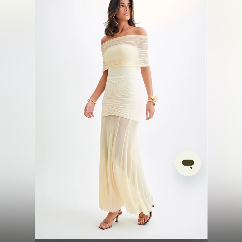 Caspian-Slinky And Mesh Off Shoulder Maxi Dress - Ivory
